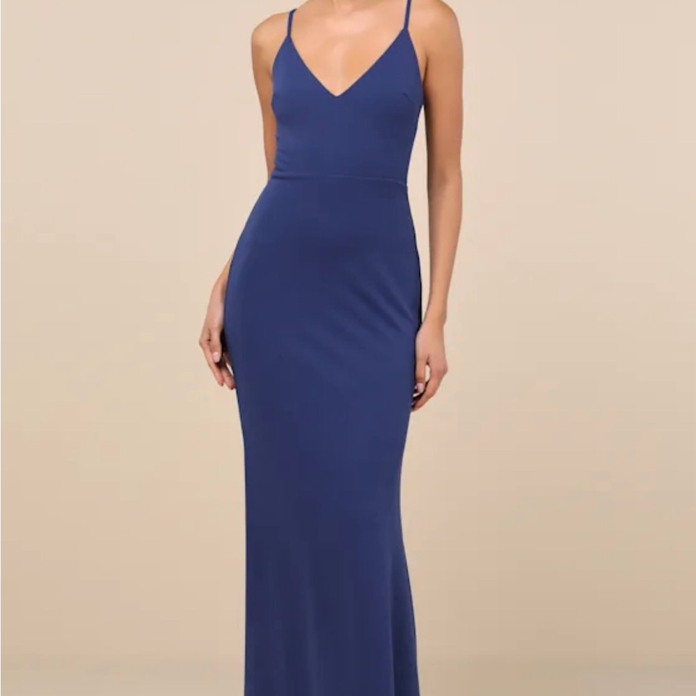 Lulu's Blue Spaghetti Strap Sheath Maxi Dress